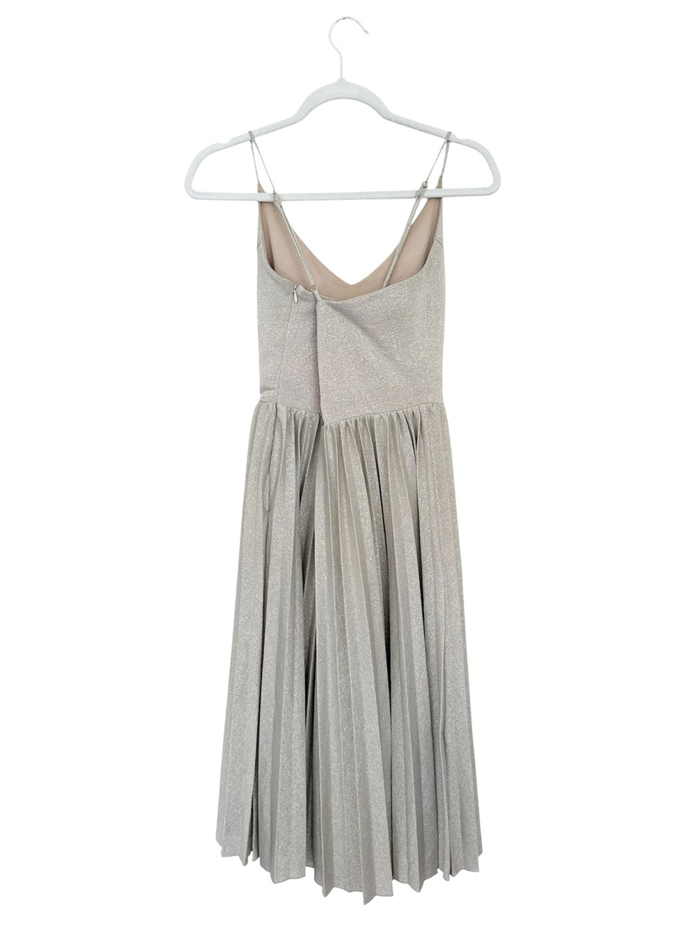 Anthropologie Elevenses Lunar Pleated Midi Dress Shimmering Champagne Size 6 EUC - Picture 4 of 13